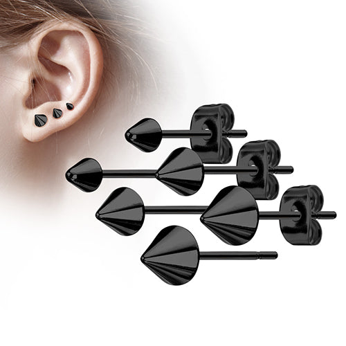 Spike Black Stud Earrings 20g - 4x4mm Spikes / Black / Pair