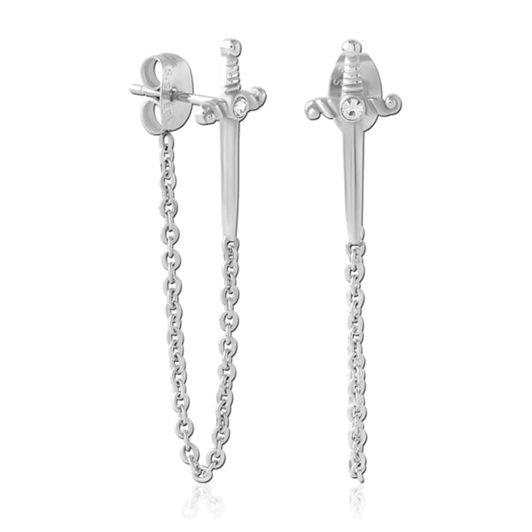 Chained Sword Stainless Stud Earrings | Tulsa Body Jewelry