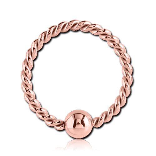 18g Braided Rose Gold Fixed Bead Ring
