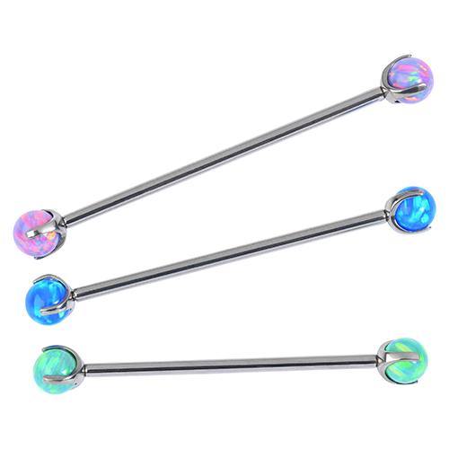 14g Titanium 3-Prong Opal Industrial Barbell - Tulsa Body Jewelry