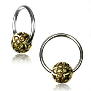 Brass Bali Flower Captive Bead Ring