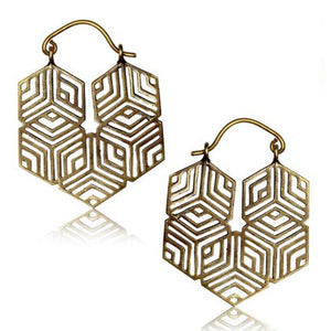 Geometry Hex Yellow Brass Earrings
