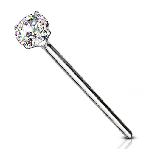 Sterling Silver Unbent CZ Nostril Pin