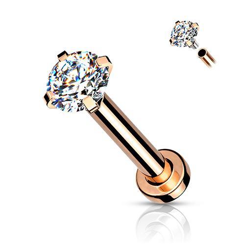 16g Rose Gold Plated CZ Prong Labret w/ Micro-disc - Tulsa Body Jewelry