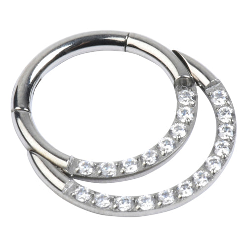 Double Face CZ Titanium Hinged Ring
