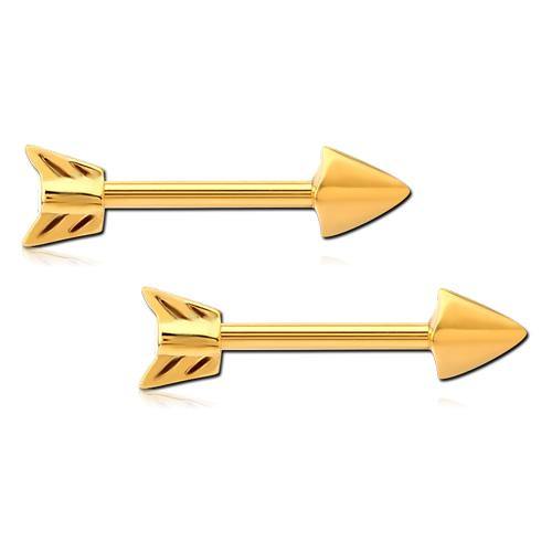 14g Gold Plated Arrow Nipple Barbells - Tulsa Body Jewelry