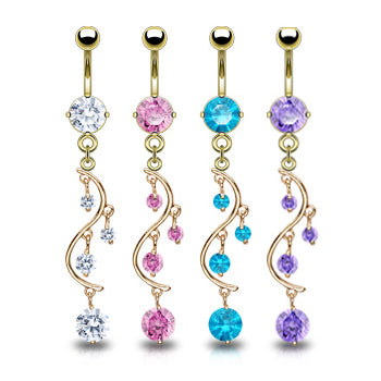 Gold Plated CZ Vine Belly Dangle