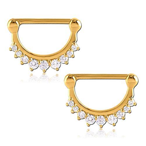 14g Gold Plated CZ Crown Nipple Clickers - Tulsa Body Jewelry