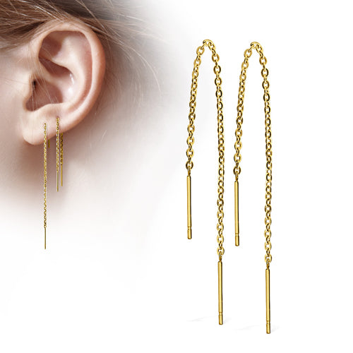 Gold Plated Free Fall Double Bar Chain Earrings