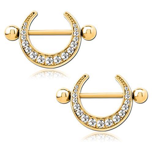 14g Gold Plated CZ Crescent Nipple Shields - Tulsa Body Jewelry