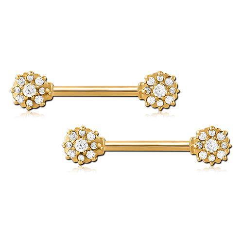 14g Gold Plated CZ Flower Nipple Barbells - Tulsa Body Jewelry