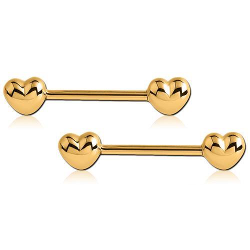 14g Gold Plated Heart Nipple Barbells - Tulsa Body Jewelry