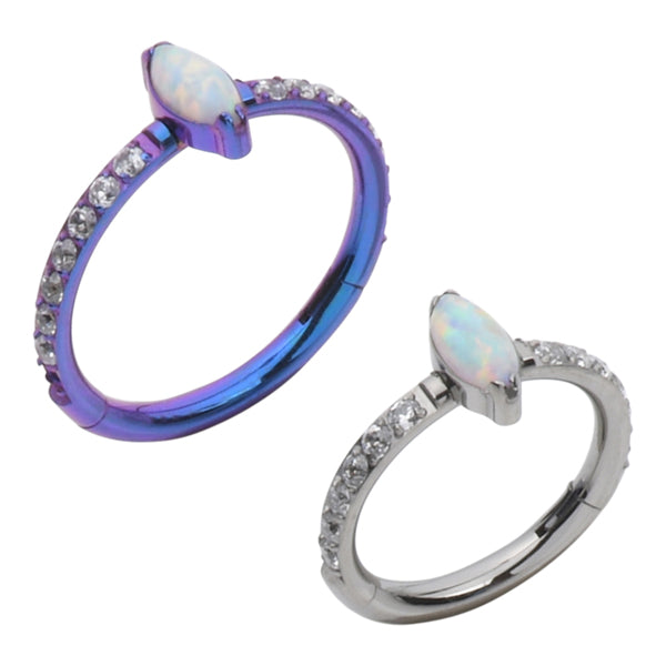 Marquise Side Opal Titanium Hinged Ring