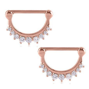 14g Rose Gold Plated CZ Crown Nipple Clickers - Tulsa Body Jewelry