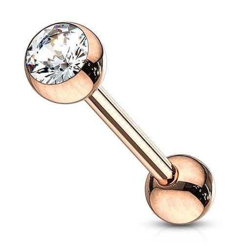 14g Rose Gold Plated CZ Tongue Barbell - Tulsa Body Jewelry