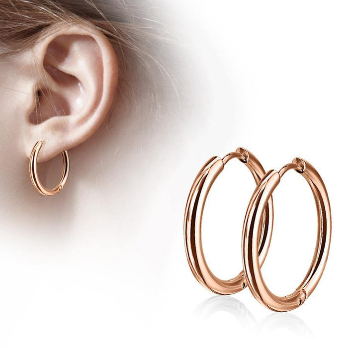Rose Gold Plated Clicker Hoop Earrings