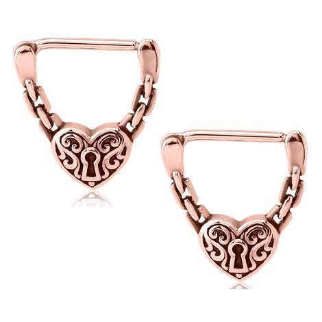 Rose Gold Plated Heart Lock Nipple Clickers