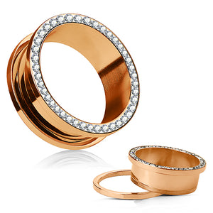 Rose Gold Plated Clear CZ Screw-On Tunnels