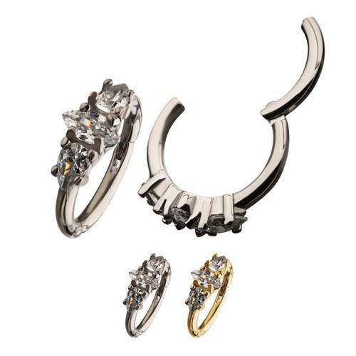 Side CZ Hinged Segment Ring - Tulsa Body Jewelry