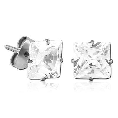 Square CZ Titanium Stud Earrings - Tulsa Body Jewelry