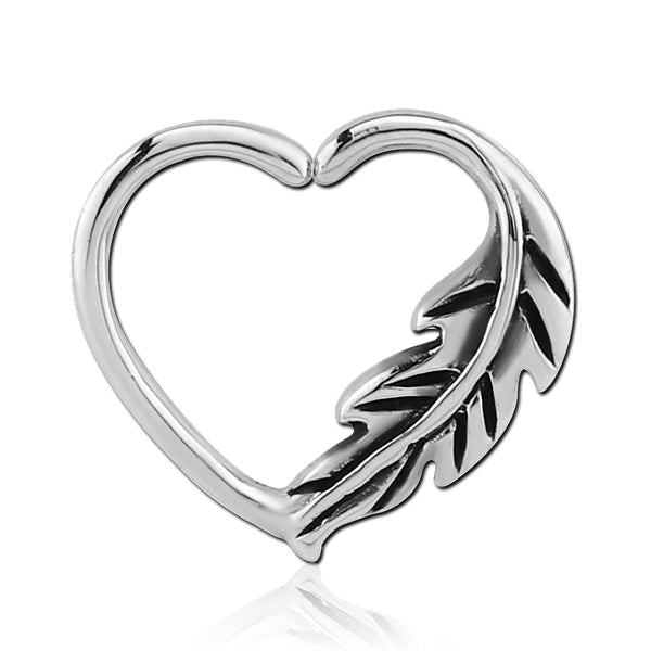 Stainless Feather Heart Continuous Ring