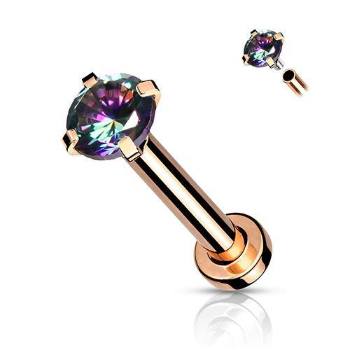 16g Rose Gold Plated CZ Prong Labret w/ Micro-disc - Tulsa Body Jewelry