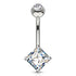 White 14k Gold Square CZ Belly Ring