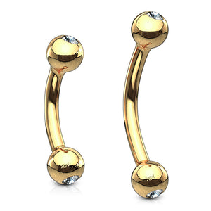 16g Yellow 14k Gold CZ Curved Barbell