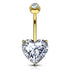 Yellow 14k Gold Heart CZ Belly Ring
