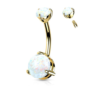 Yellow 14k Gold Opal Prong Belly Ring