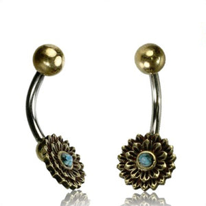 Yellow Brass Turquoise Belly Ring