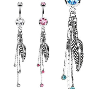 Feather CZ Belly Dangle