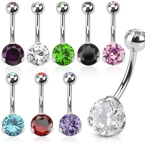 Prong-set CZ Belly Ring