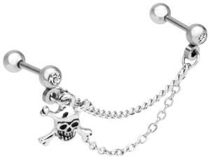 16g Skull & Crossbones Cartilage Chain Dangle