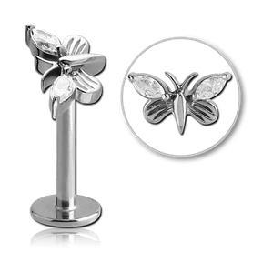 16g Stainless CZ Butterfly Labret - Tulsa Body Jewelry