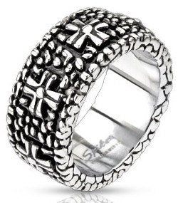 Stainless Continuous Pebbles & Crosses Ring
