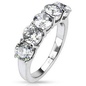 Stainless Five Oval CZ Prong-set Ring