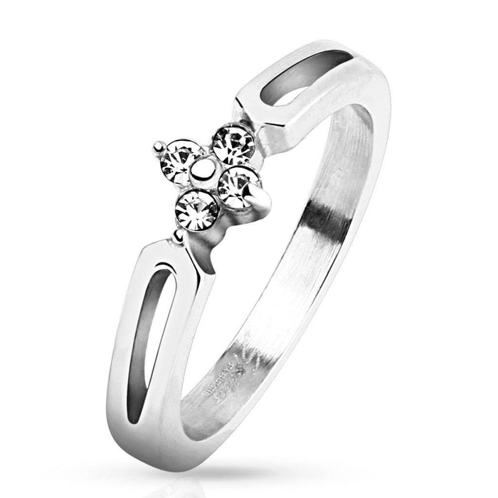 Stainless Four CZ Flower Ring