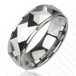 Tungsten Multi-Faceted Prism Design Ring
