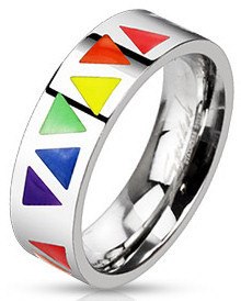 Stainless Rainbow Triangles Ring