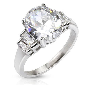 Stainless Steel Oval CZ Ring