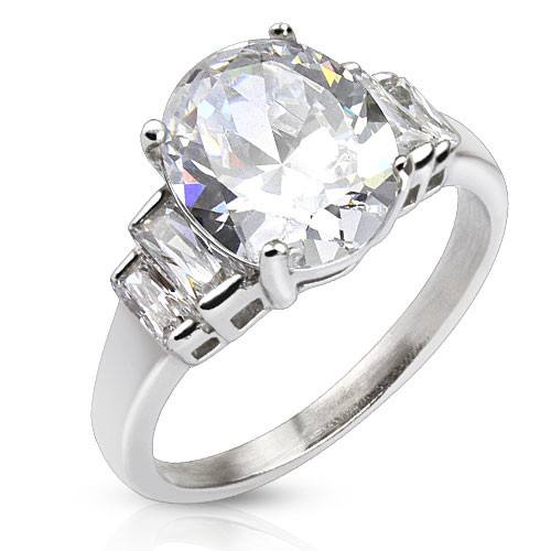 Stainless Oval CZ Ring