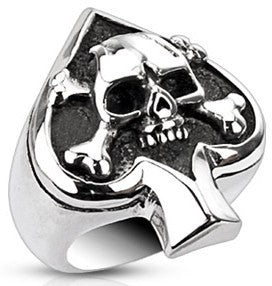 Stainless Skull Spade Ring