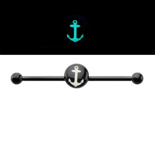 14g Glow-in-the-Dark Anchor Industrial Barbell