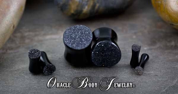 Black Agate Geode Plugs by Oracle Body Jewelry
