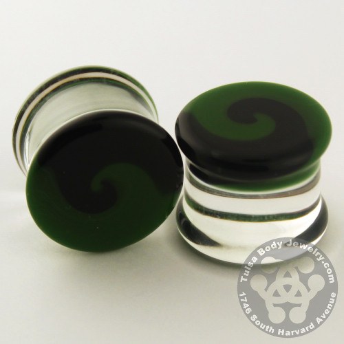 Black & Green Swirl Plugs by Glasswear Studios