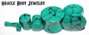 Dark Green Spiderweb Turquoise Plugs by Oracle Body Jewelry