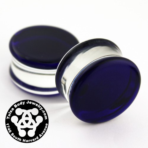 Blue Double Flare Plugs by Glasswear Studios Tulsa Body Jewelry
