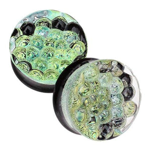 Plugs - Green Foil Bubble Textured Plugs By Glasswear Studios