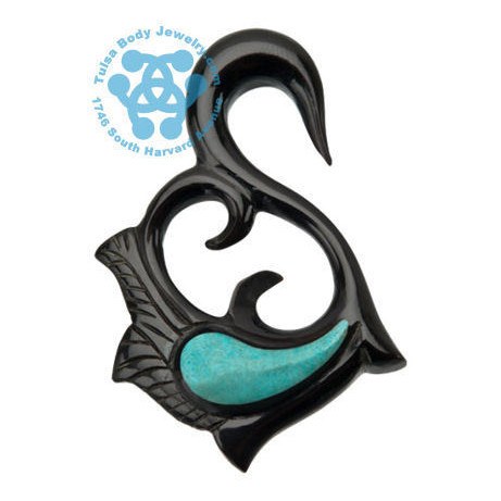 Horn Swan Hooks with Crushed Turquoise Inlay